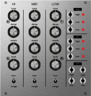 Eurorack Module Three Custom AteOhAte Toms from Hexinverter Électronique